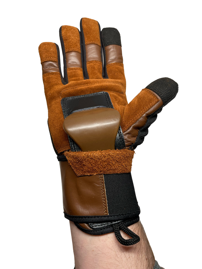 Orange leather bow gloves